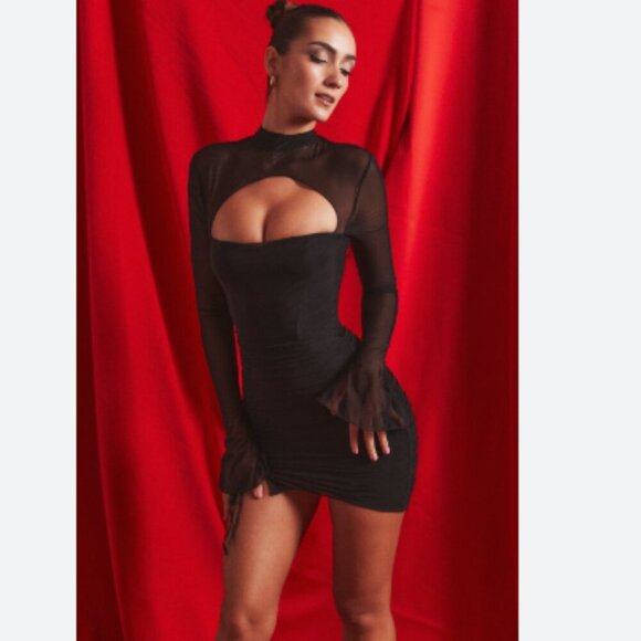 NWT House of CB Cecilia Black Mesh Cutout Mini Dress Size Medium D-E - Picture 1 of 4